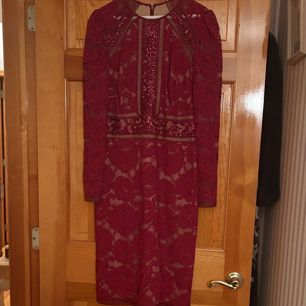 Tadashi Shoji Deep Red Lace Long Sleeve Dress